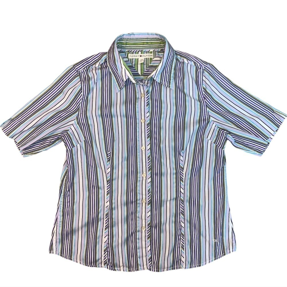 Tommy Hilfiger Vintage Women’s Striped Button Down Shortsleeve Blouse size L